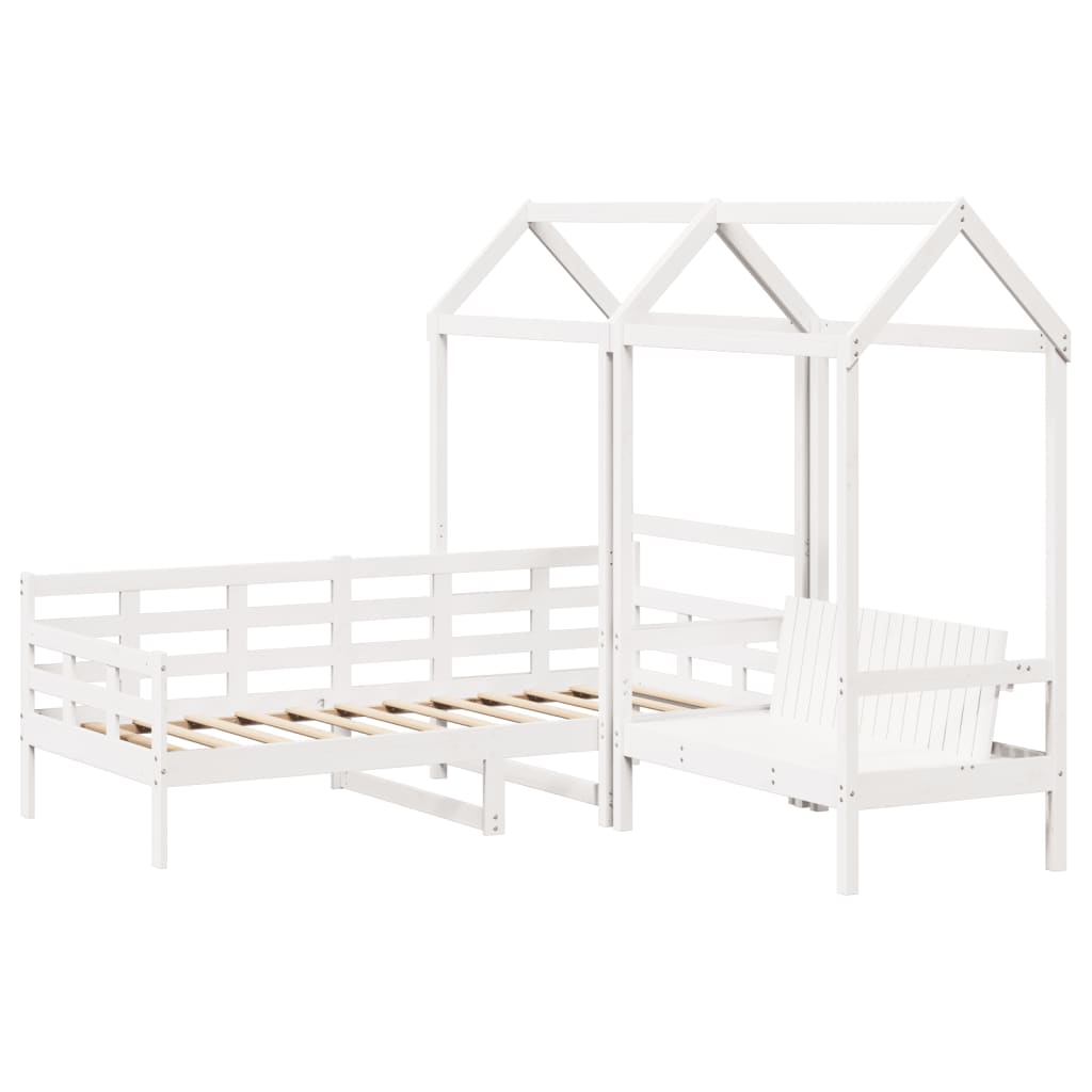 vidaXL Set pat de zi/bancă cu acoperiș alb 80x200 cm lemn masiv de pin