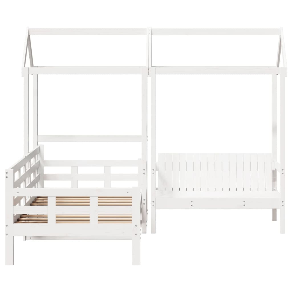 vidaXL Set pat de zi/bancă cu acoperiș alb 80x200 cm lemn masiv de pin