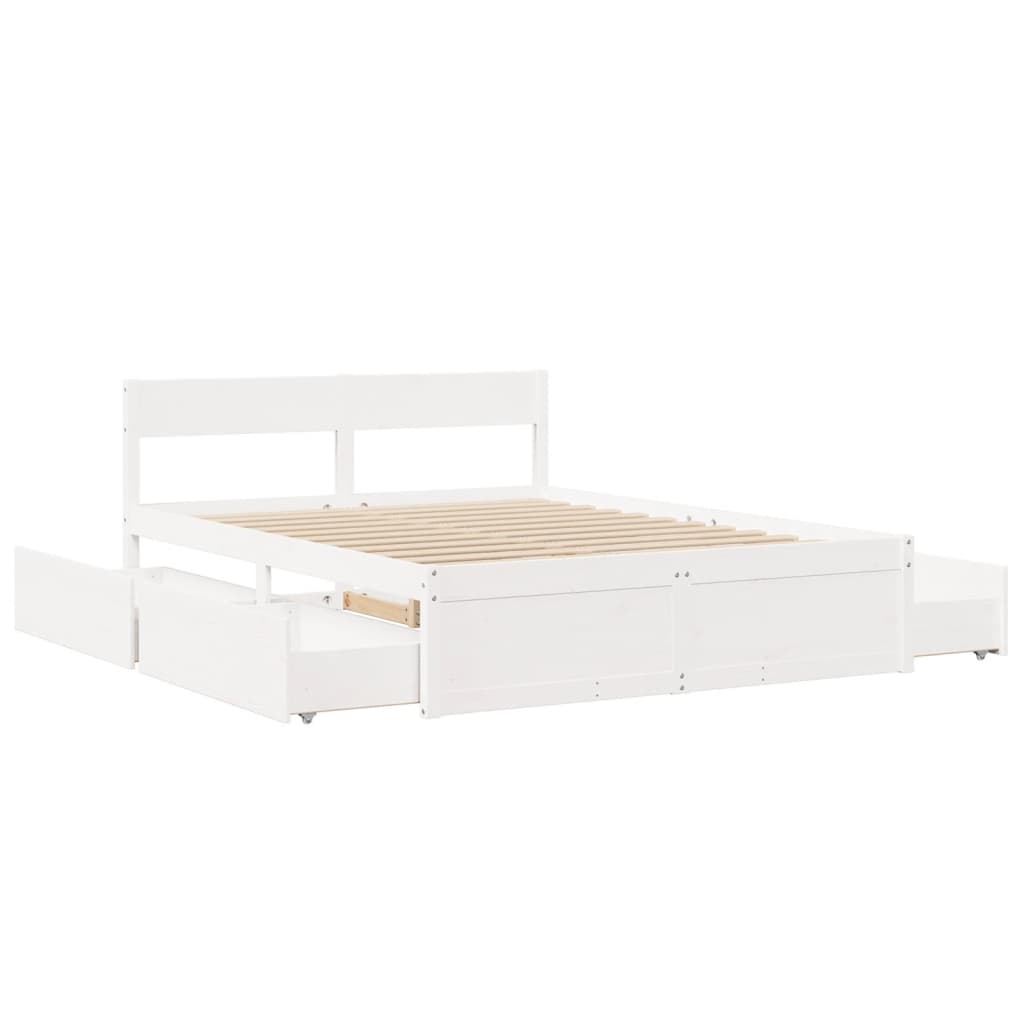 vidaXL Cadru de pat fără saltea, alb, 150x200 cm, lemn masiv pin vidaXL Cadru de pat fără saltea, alb, 150x200 cm, lemn masiv pin