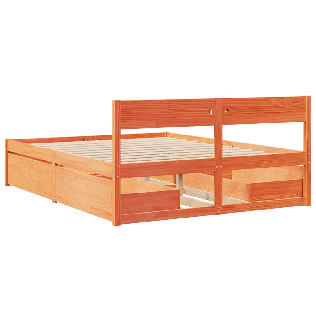 vidaXL Cadru de pat fără saltea, maro ceruit 140x200 cm lemn masiv pin vidaXL Cadru de pat fără saltea, maro ceruit 140x200 cm lemn masiv pin