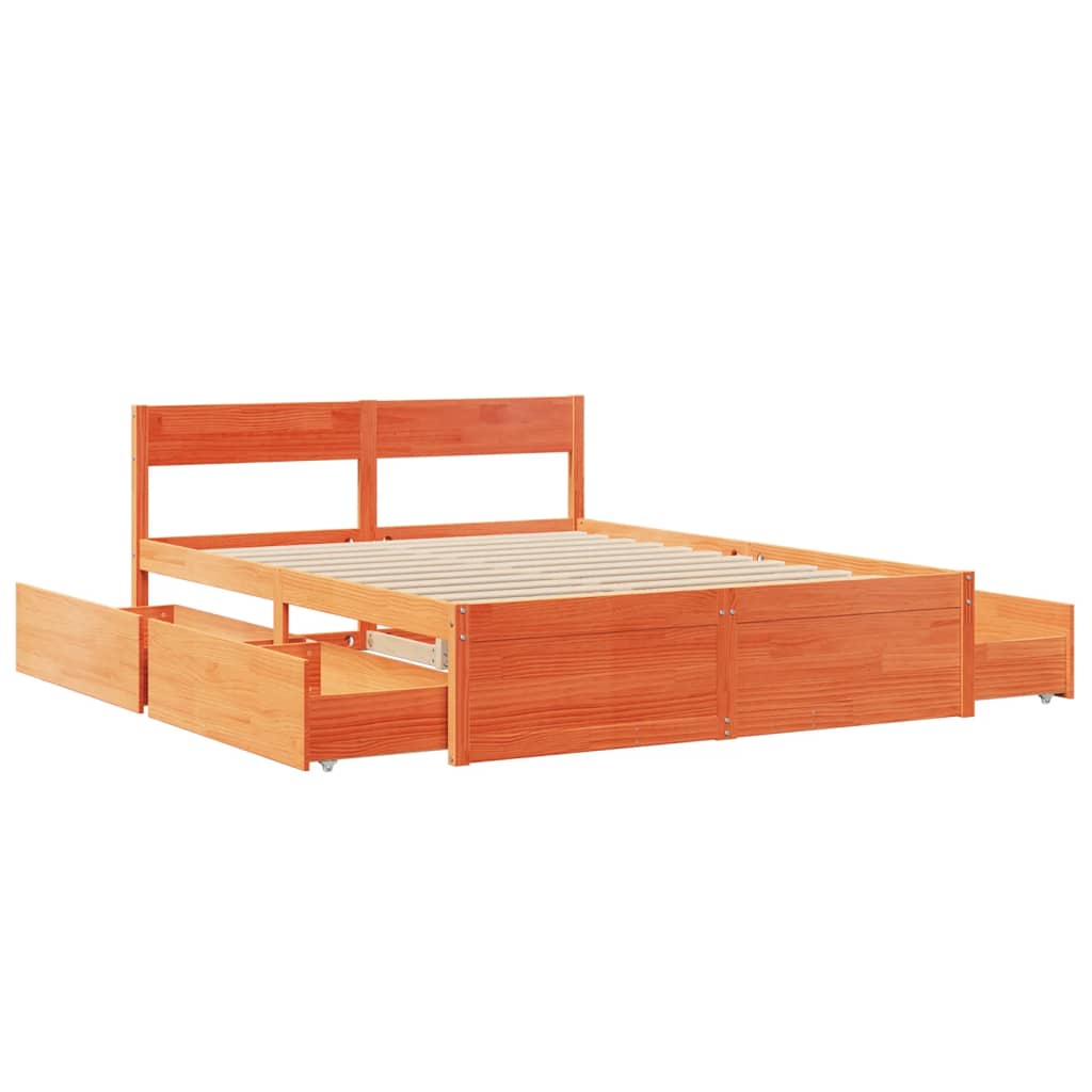 vidaXL Cadru de pat fără saltea, maro ceruit 140x200 cm lemn masiv pin vidaXL Cadru de pat fără saltea, maro ceruit 140x200 cm lemn masiv pin