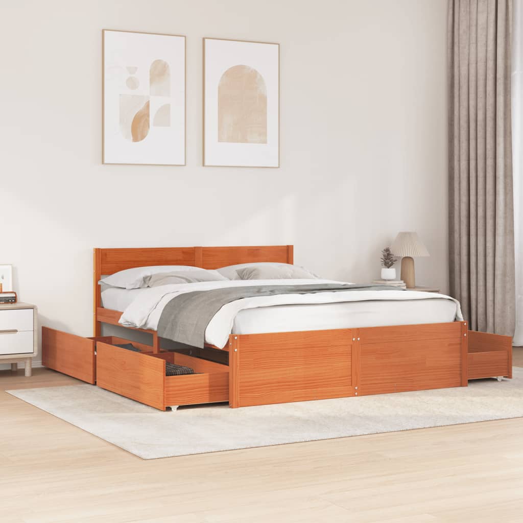 vidaXL Cadru de pat fără saltea, maro ceruit 140x200 cm lemn masiv pin vidaXL Cadru de pat fără saltea, maro ceruit 140x200 cm lemn masiv pin