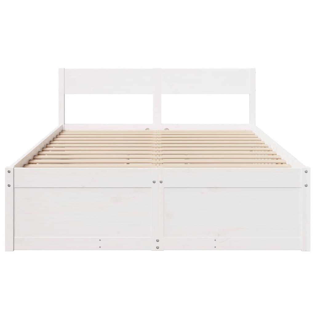 vidaXL Cadru de pat fără saltea, alb, 140x190 cm, lemn masiv de pin