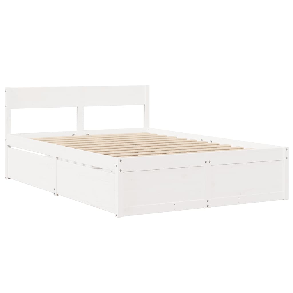 vidaXL Cadru de pat fără saltea, alb, 135x190 cm, lemn masiv de pin