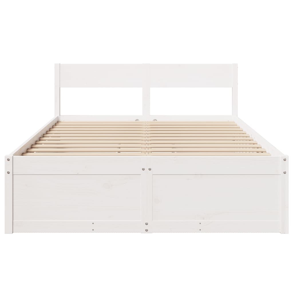 vidaXL Cadru de pat fără saltea, alb, 135x190 cm, lemn masiv de pin