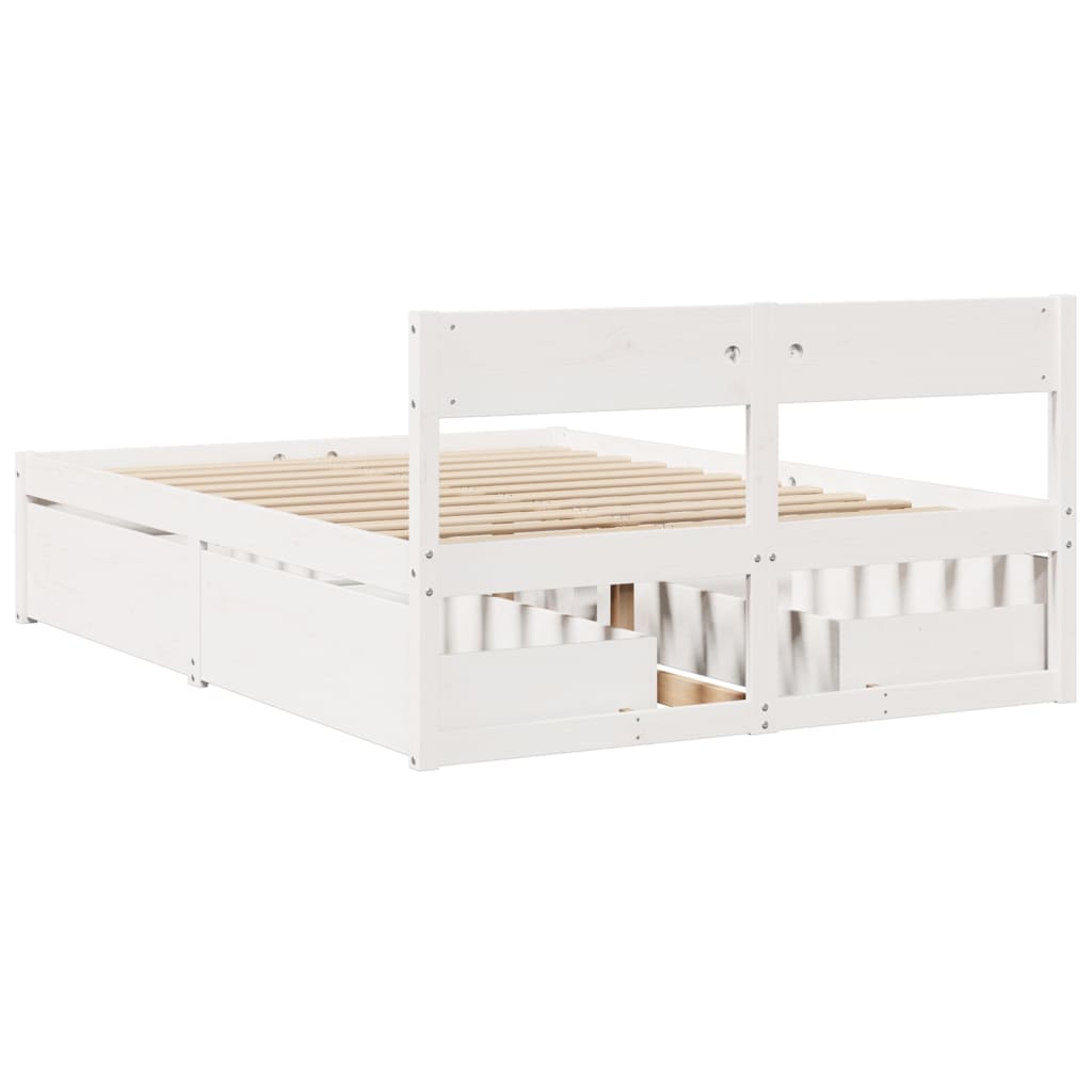 vidaXL Cadru de pat fără saltea, alb, 135x190 cm, lemn masiv de pin