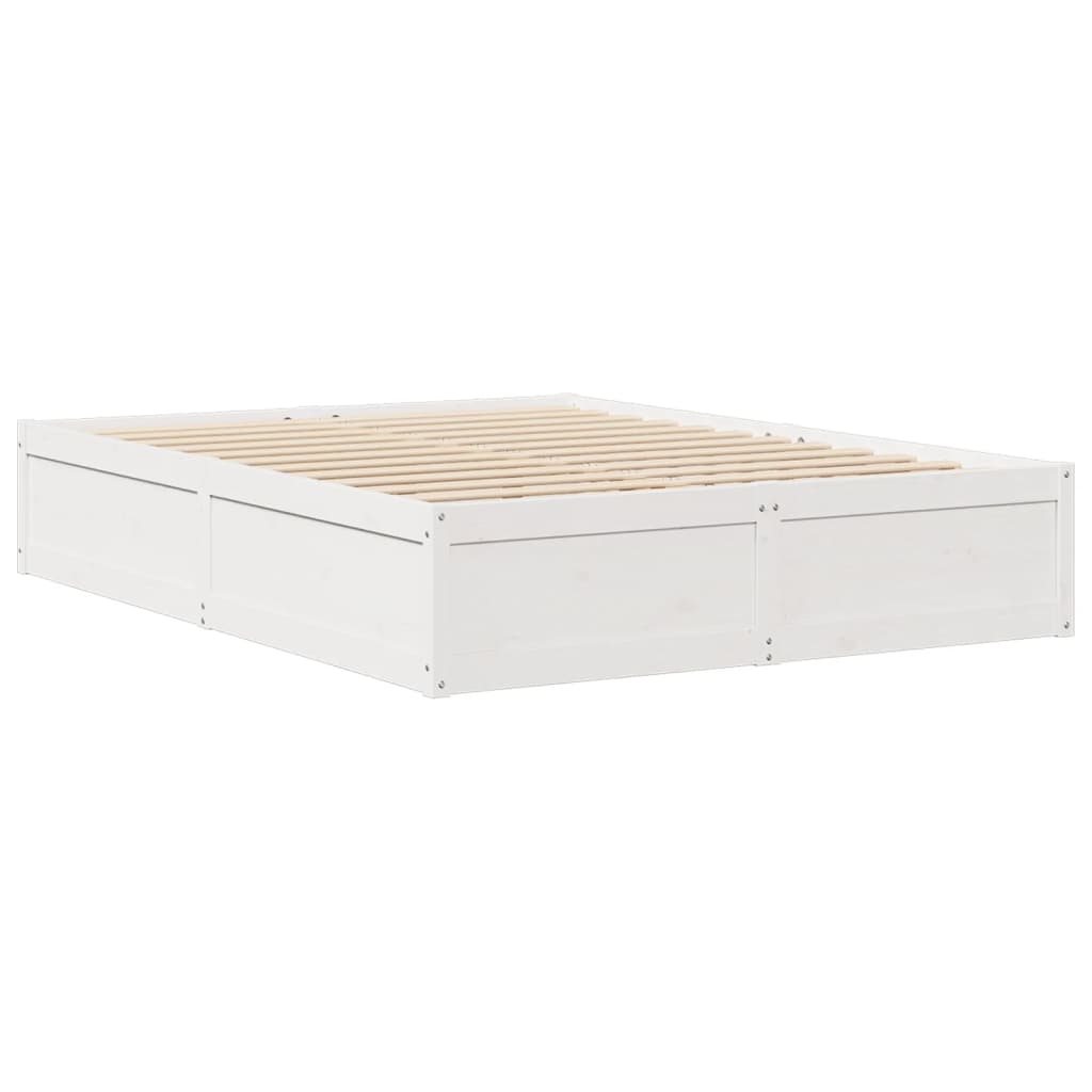 vidaXL Cadru de pat fără saltea, alb, 140x190 cm, lemn masiv de pin