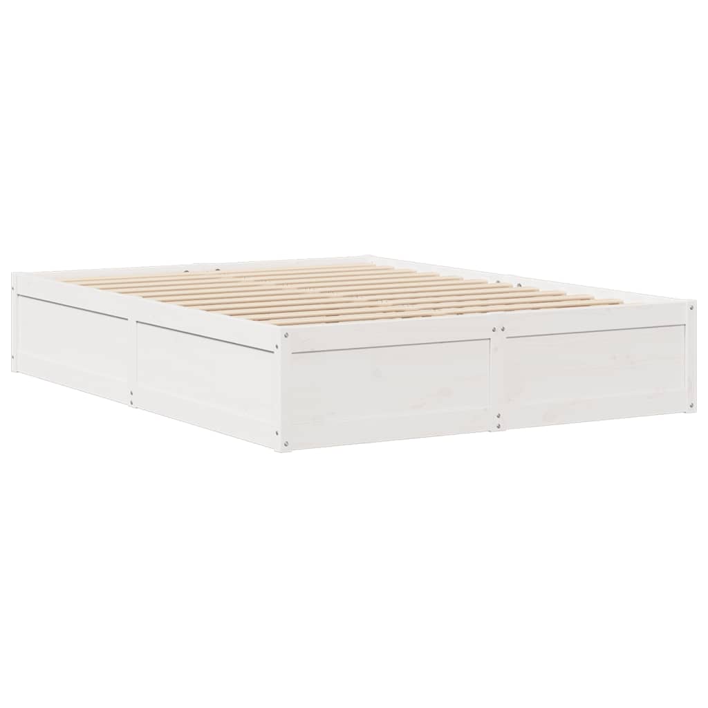 vidaXL Cadru de pat fără saltea, alb, 140x190 cm, lemn masiv de pin