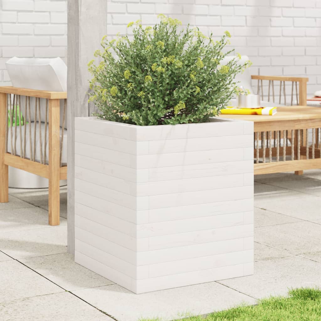 vidaXL Jardinieră de grădină, alb, 40x40x46 cm, lemn masiv de pin vidaXL Jardinieră de grădină, alb, 40x40x46 cm, lemn masiv de pin