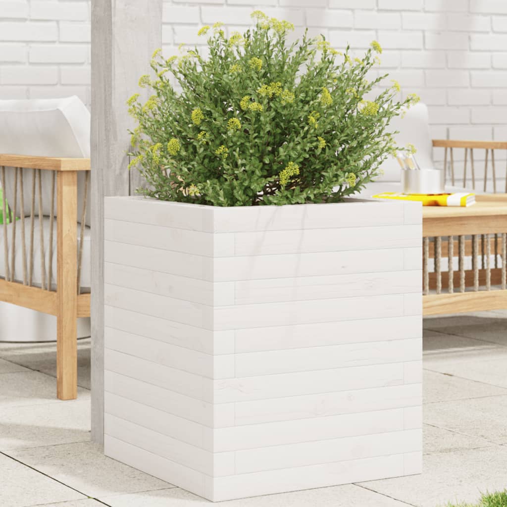 vidaXL Jardinieră de grădină, alb, 40x40x46 cm, lemn masiv de pin vidaXL Jardinieră de grădină, alb, 40x40x46 cm, lemn masiv de pin