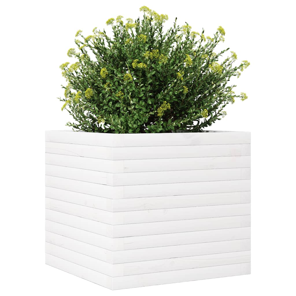 vidaXL Jardinieră de grădină, alb, 50x50x46 cm, lemn masiv de pin