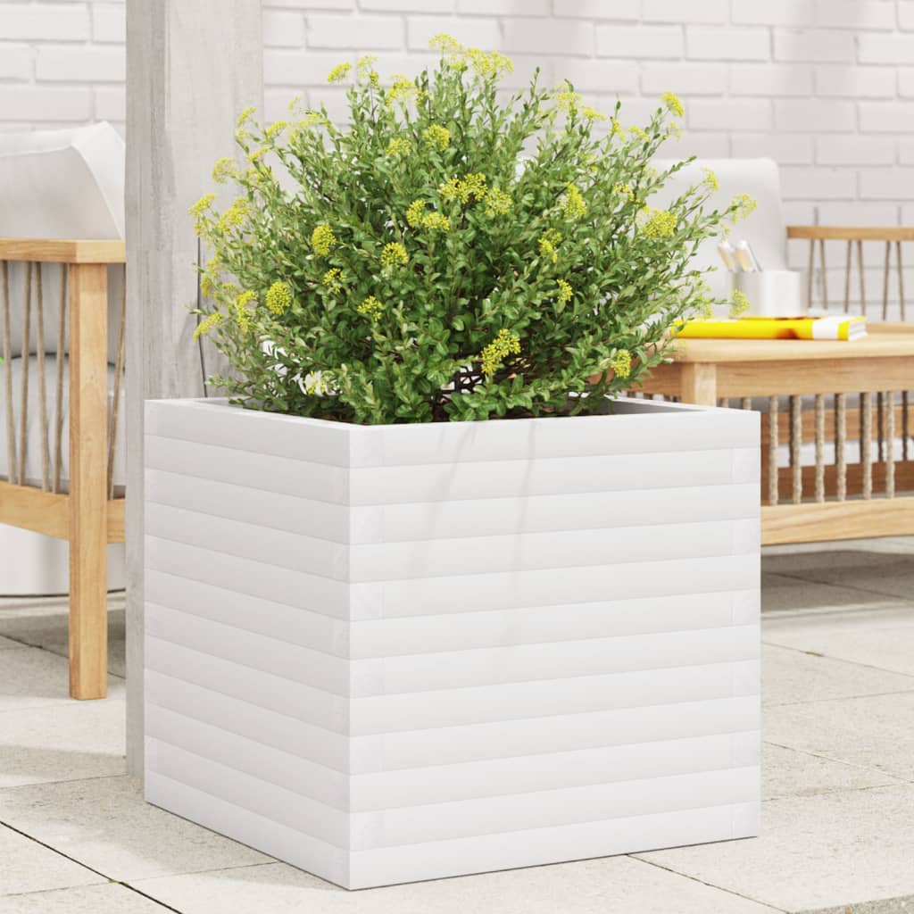 vidaXL Jardinieră de grădină, alb, 50x50x46 cm, lemn masiv de pin