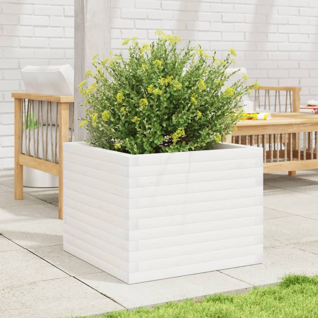 vidaXL Jardinieră de grădină, alb, 60x60x46 cm, lemn masiv de pin