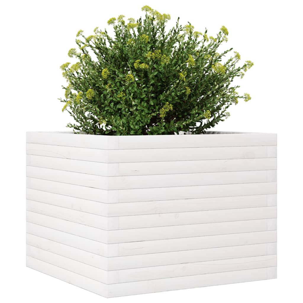 vidaXL Jardinieră de grădină, alb, 60x60x46 cm, lemn masiv de pin