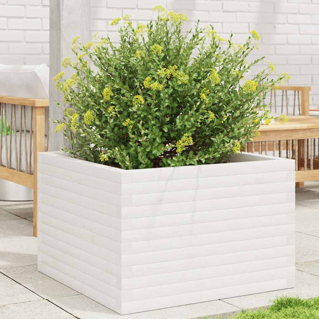 vidaXL Jardinieră de grădină, alb, 70x70x46 cm, lemn masiv de pin vidaXL Jardinieră de grădină, alb, 70x70x46 cm, lemn masiv de pin