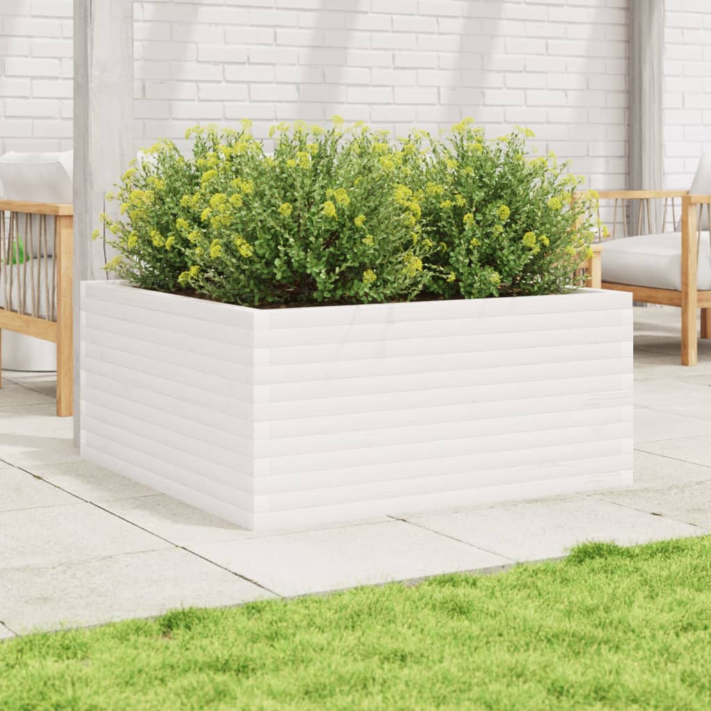 vidaXL Jardinieră de grădină, alb, 100x100x46 cm, lemn masiv de pin vidaXL Jardinieră de grădină, alb, 100x100x46 cm, lemn masiv de pin