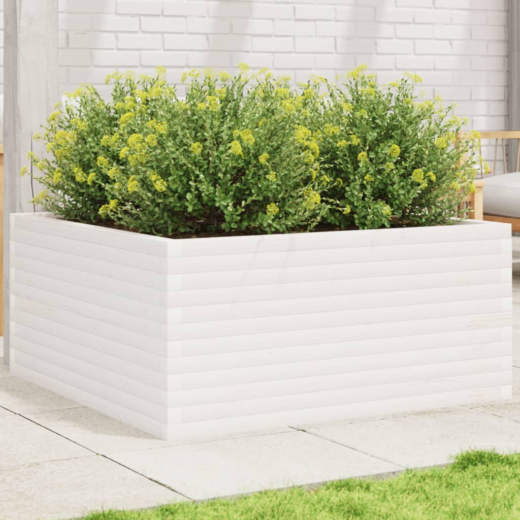 vidaXL Jardinieră de grădină, alb, 100x100x46 cm, lemn masiv de pin vidaXL Jardinieră de grădină, alb, 100x100x46 cm, lemn masiv de pin