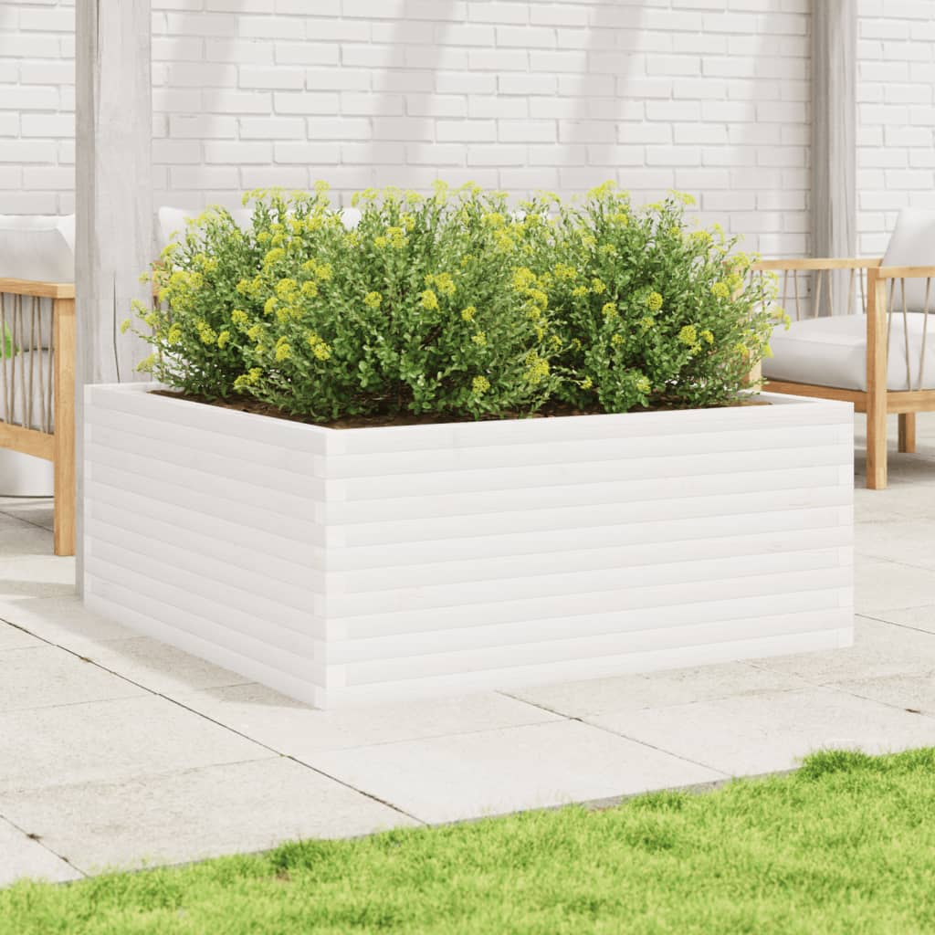 vidaXL Jardinieră de grădină, alb, 110x110x46 cm, lemn masiv de pin vidaXL Jardinieră de grădină, alb, 110x110x46 cm, lemn masiv de pin