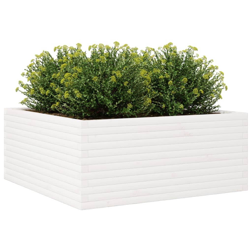 vidaXL Jardinieră de grădină, alb, 110x110x46 cm, lemn masiv de pin vidaXL Jardinieră de grădină, alb, 110x110x46 cm, lemn masiv de pin