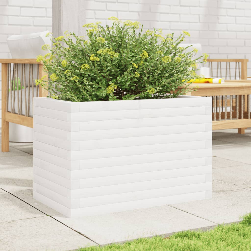 vidaXL Jardinieră de grădină, alb, 70x40x46 cm, lemn masiv de pin vidaXL Jardinieră de grădină, alb, 70x40x46 cm, lemn masiv de pin