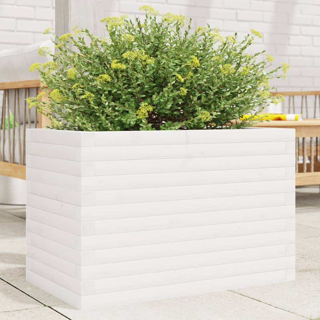vidaXL Jardinieră de grădină, alb, 70x40x46 cm, lemn masiv de pin vidaXL Jardinieră de grădină, alb, 70x40x46 cm, lemn masiv de pin