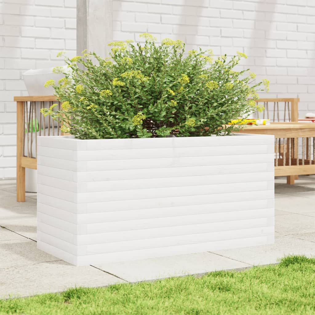 vidaXL Jardinieră de grădină, alb, 90x40x46 cm, lemn masiv de pin vidaXL Jardinieră de grădină, alb, 90x40x46 cm, lemn masiv de pin