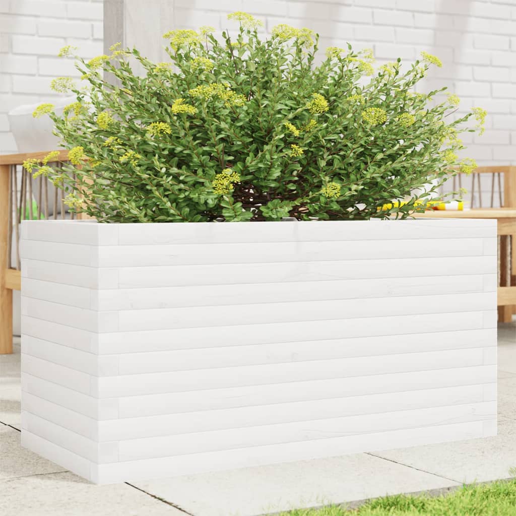 vidaXL Jardinieră de grădină, alb, 90x40x46 cm, lemn masiv de pin vidaXL Jardinieră de grădină, alb, 90x40x46 cm, lemn masiv de pin