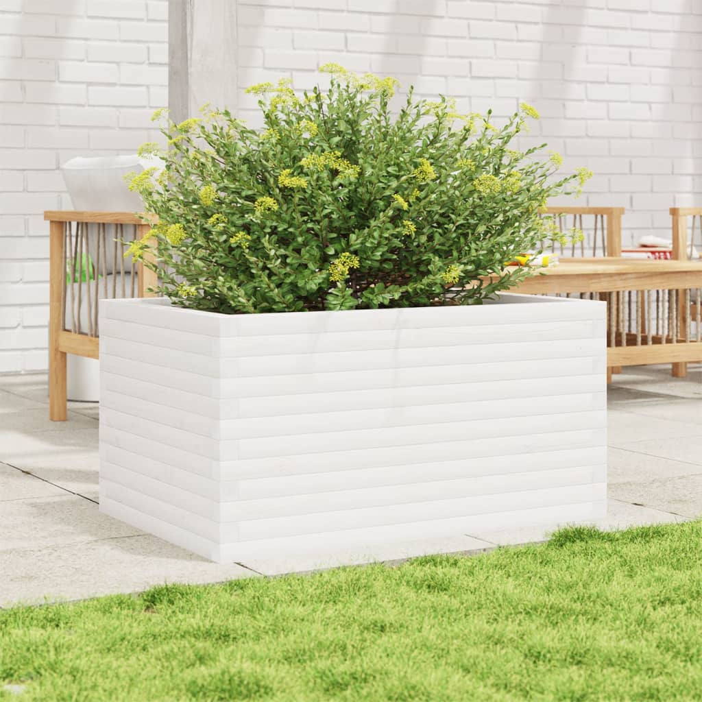 vidaXL Jardinieră de grădină, alb, 90x60x46 cm, lemn masiv de pin