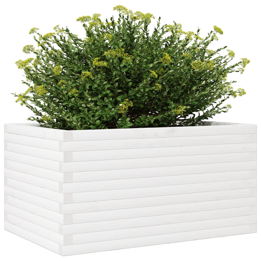 vidaXL Jardinieră de grădină, alb, 90x60x46 cm, lemn masiv de pin