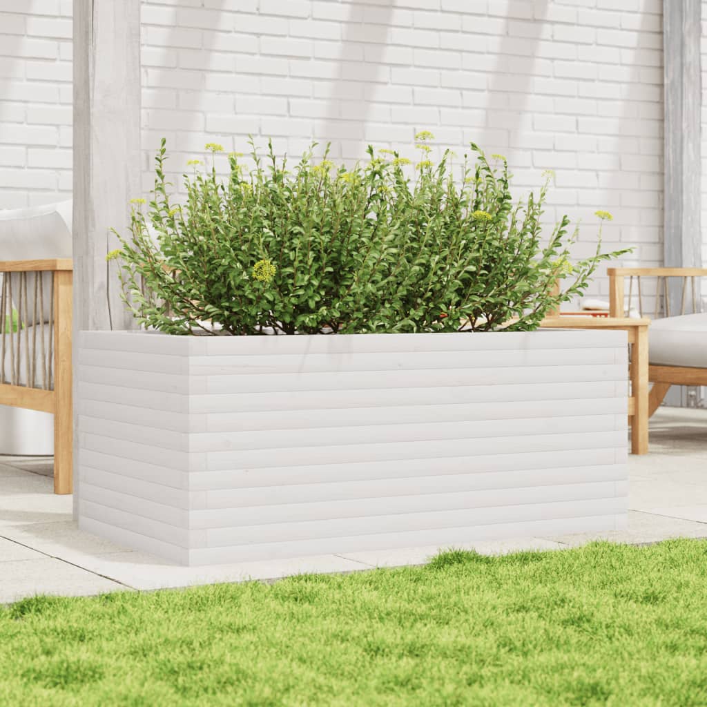 vidaXL Jardinieră de grădină, alb, 110x60x46 cm, lemn masiv de pin