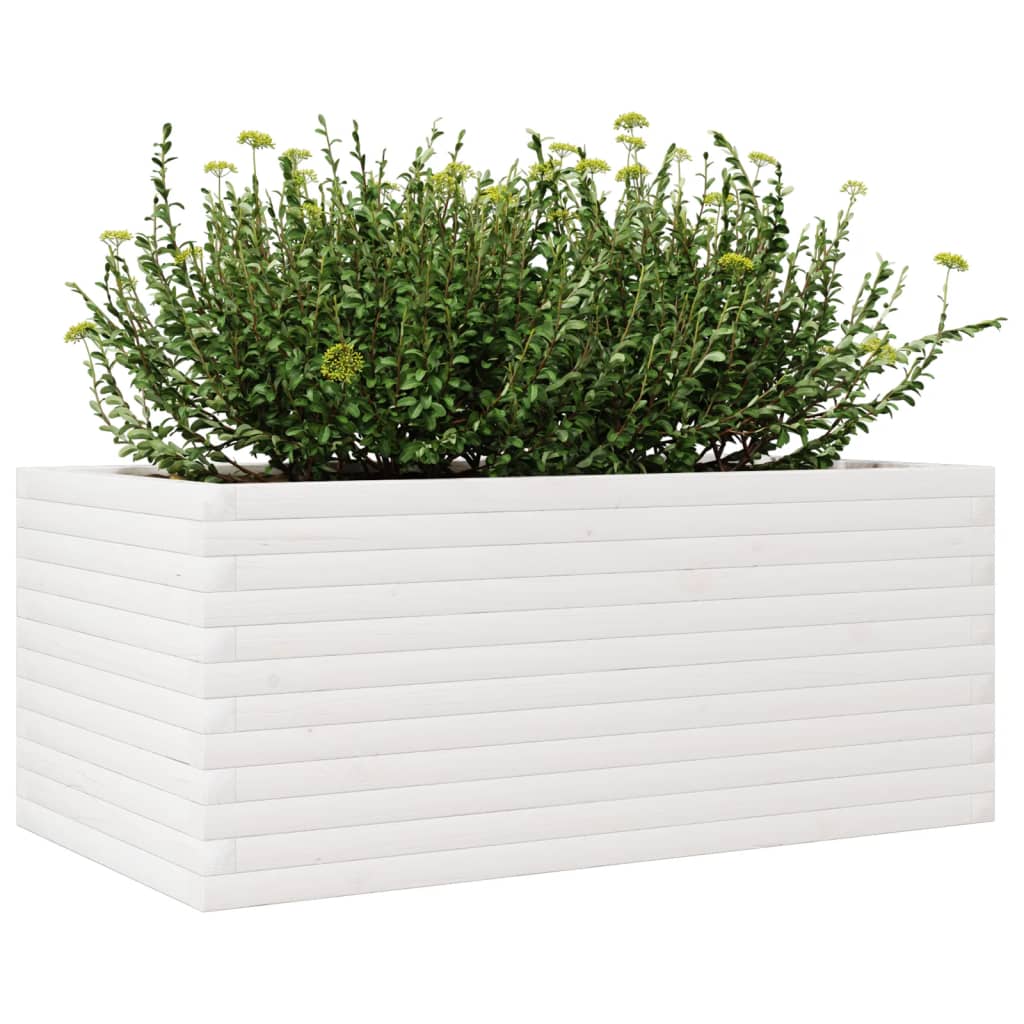 vidaXL Jardinieră de grădină, alb, 110x60x46 cm, lemn masiv de pin