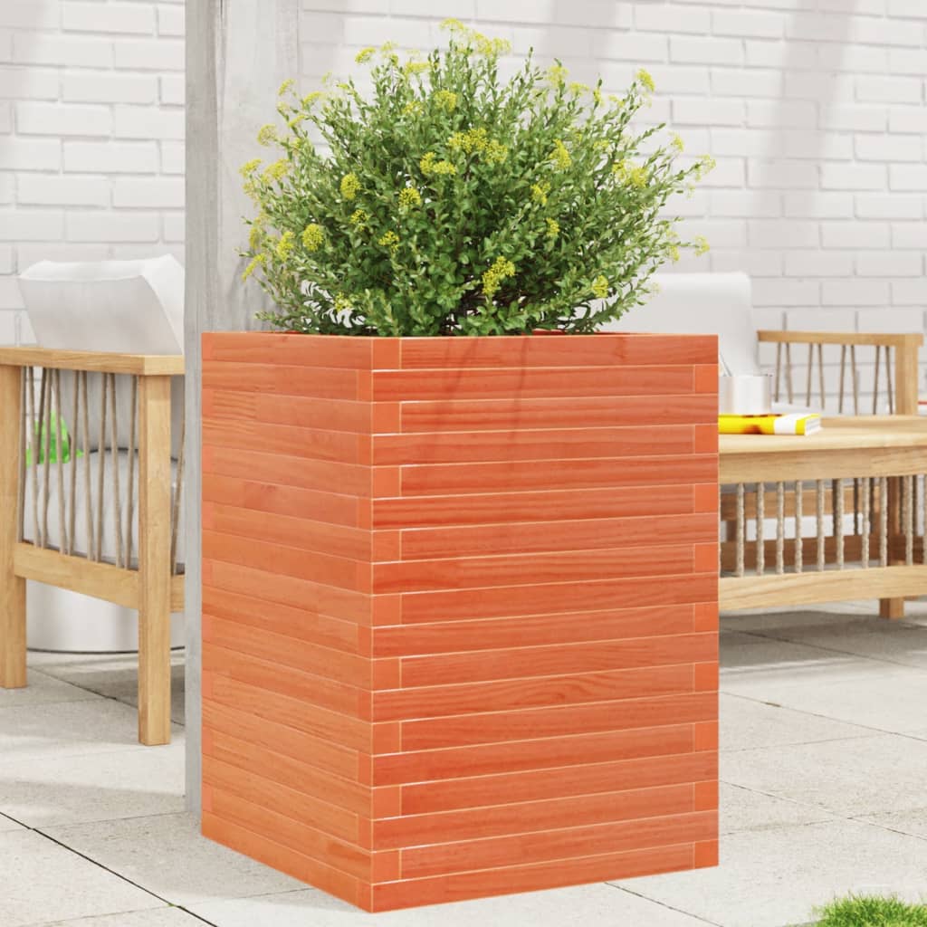 vidaXL Jardinieră grădină, maro ceruit, 50x50x68,5 cm, lemn masiv pin vidaXL Jardinieră grădină, maro ceruit, 50x50x68,5 cm, lemn masiv pin