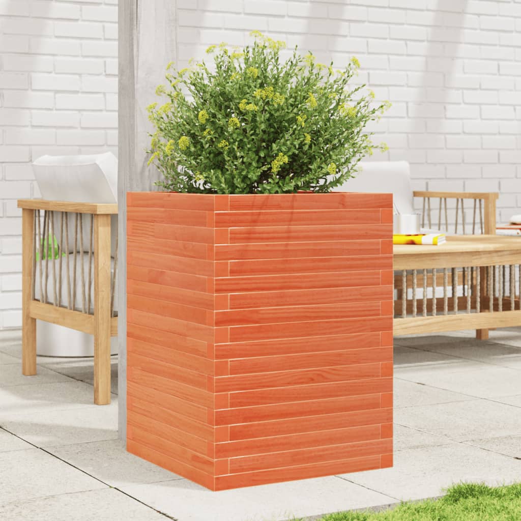vidaXL Jardinieră grădină, maro ceruit, 50x50x68,5 cm, lemn masiv pin vidaXL Jardinieră grădină, maro ceruit, 50x50x68,5 cm, lemn masiv pin