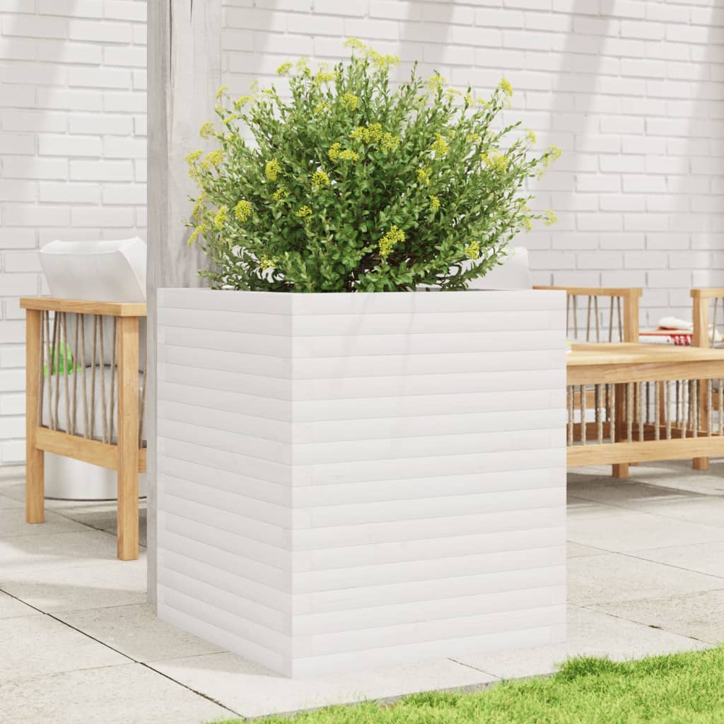 vidaXL Jardinieră de grădină, alb, 60x60x68,5 cm, lemn masiv de pin
