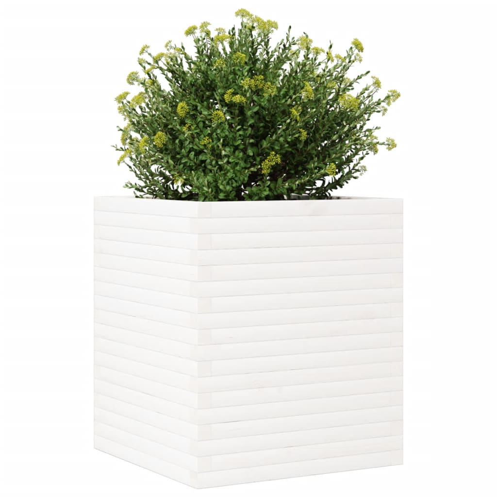 vidaXL Jardinieră de grădină, alb, 60x60x68,5 cm, lemn masiv de pin