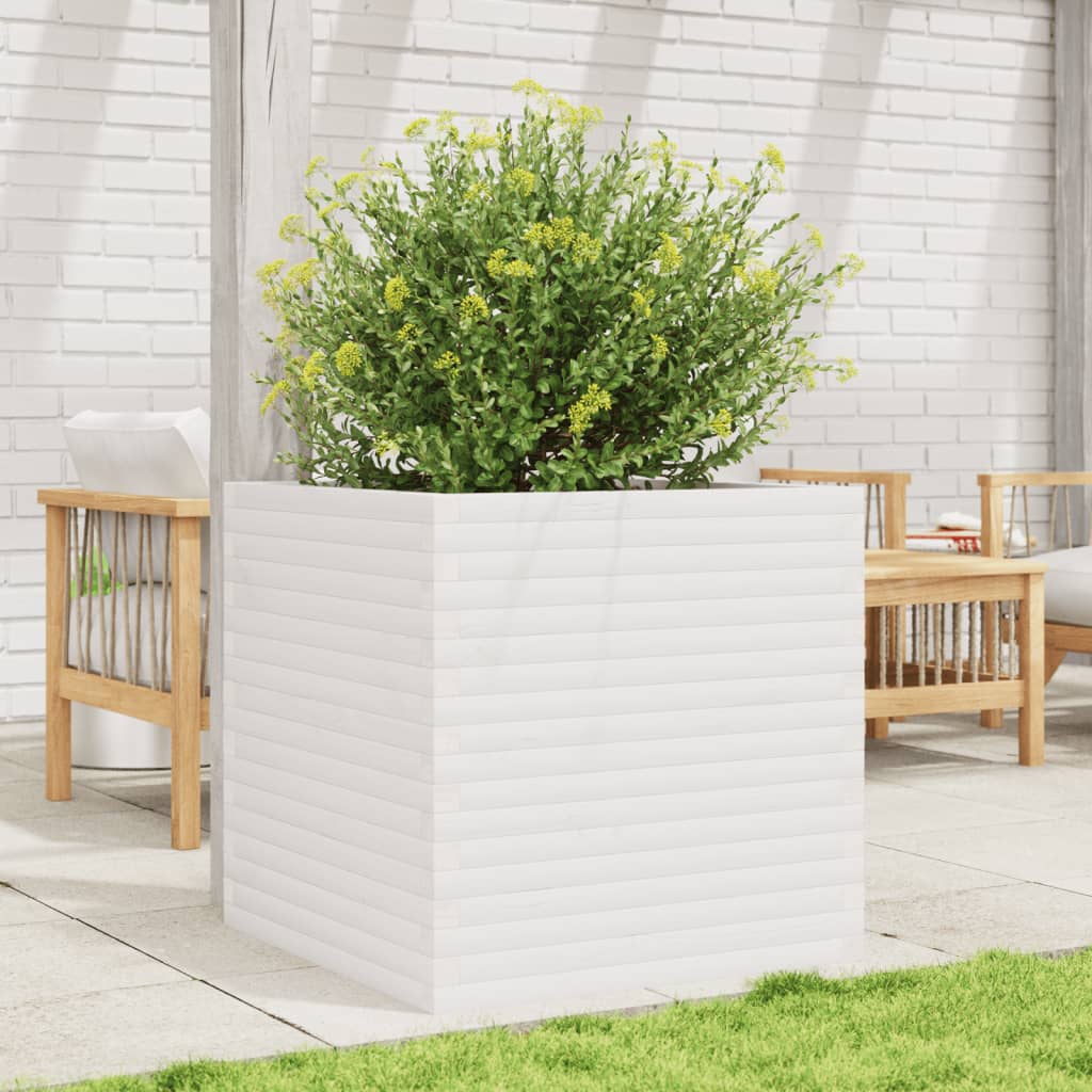 vidaXL Jardinieră de grădină, alb, 70x70x68,5 cm, lemn masiv de pin vidaXL Jardinieră de grădină, alb, 70x70x68,5 cm, lemn masiv de pin