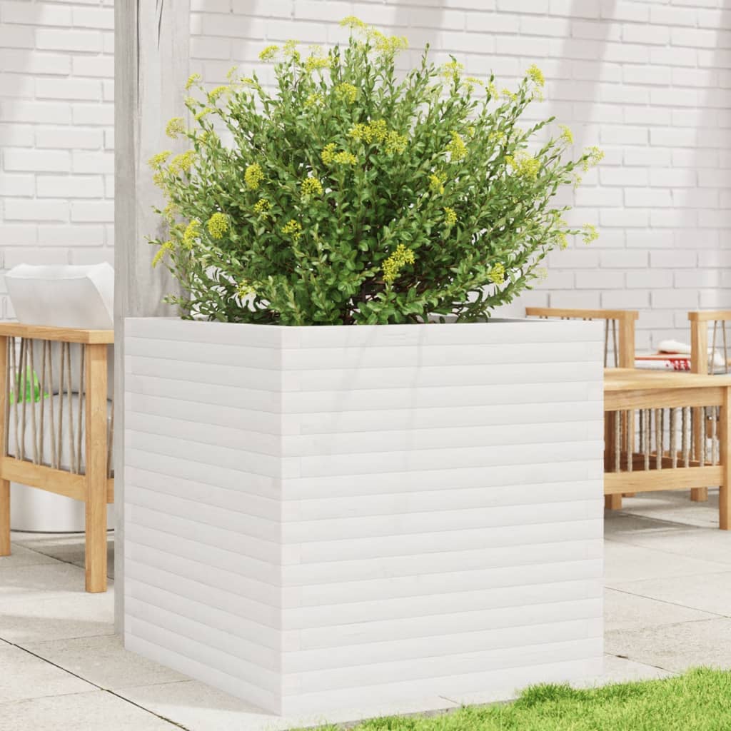 vidaXL Jardinieră de grădină, alb, 70x70x68,5 cm, lemn masiv de pin vidaXL Jardinieră de grădină, alb, 70x70x68,5 cm, lemn masiv de pin