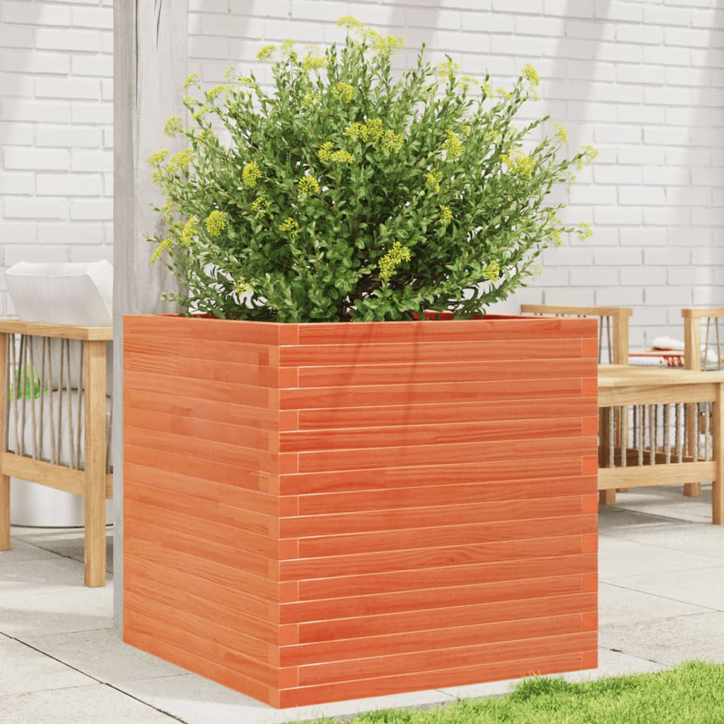 vidaXL Jardinieră grădină, maro ceruit, 70x70x68,5 cm, lemn masiv pin vidaXL Jardinieră grădină, maro ceruit, 70x70x68,5 cm, lemn masiv pin