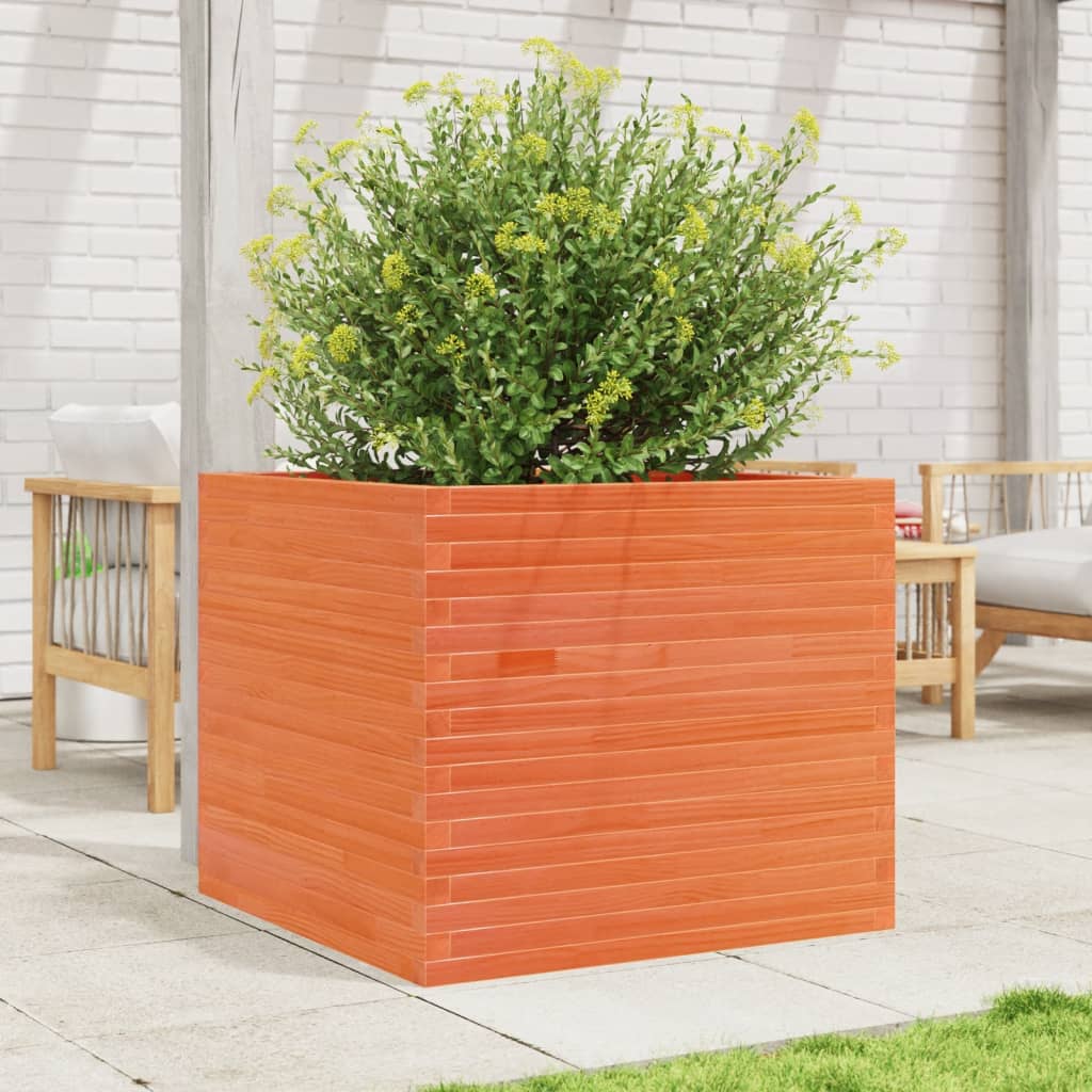 vidaXL Jardinieră grădină, maro ceruit, 80x80x68,5 cm, lemn masiv pin vidaXL Jardinieră grădină, maro ceruit, 80x80x68,5 cm, lemn masiv pin