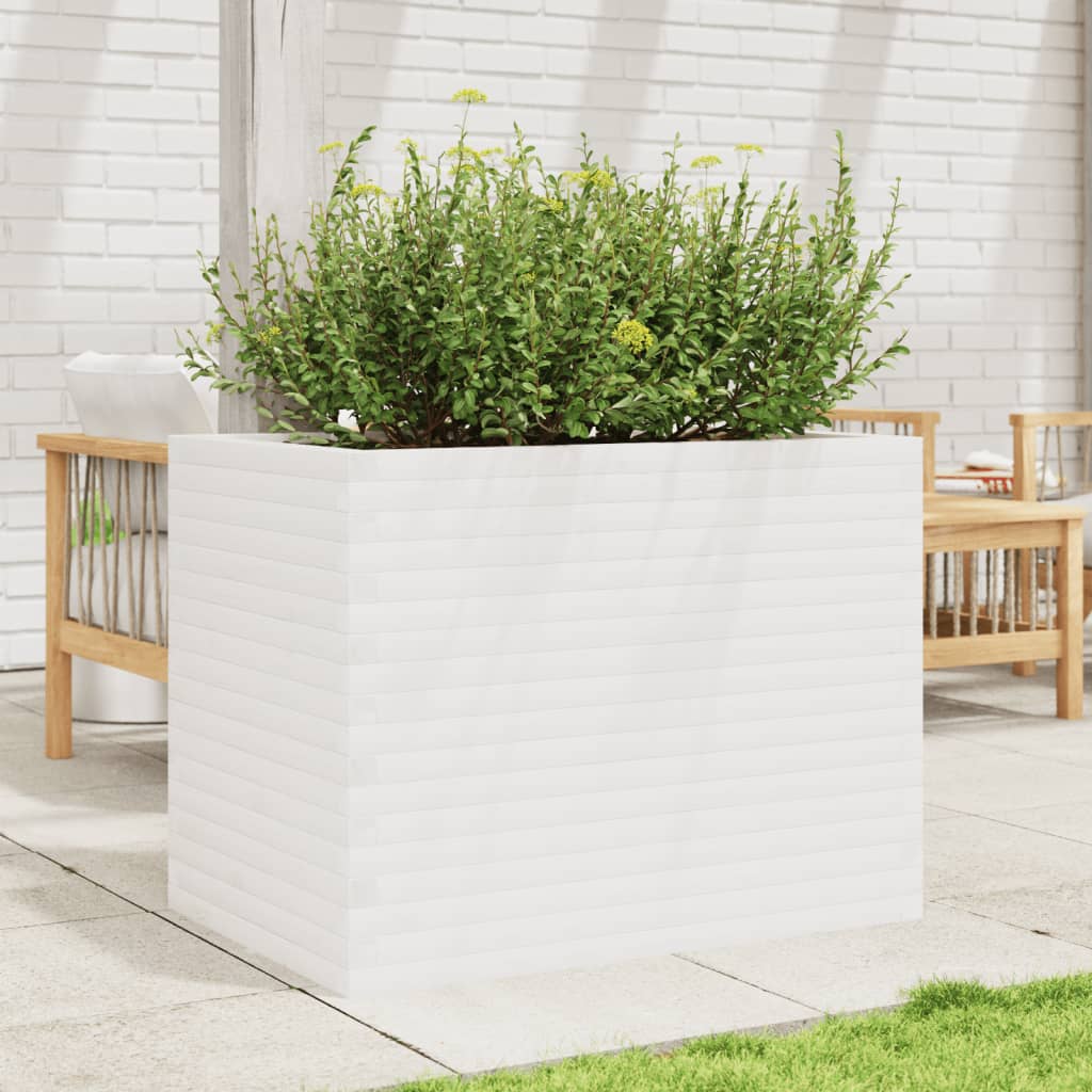 vidaXL Jardinieră de grădină, alb, 90x60x68,5 cm, lemn masiv de pin