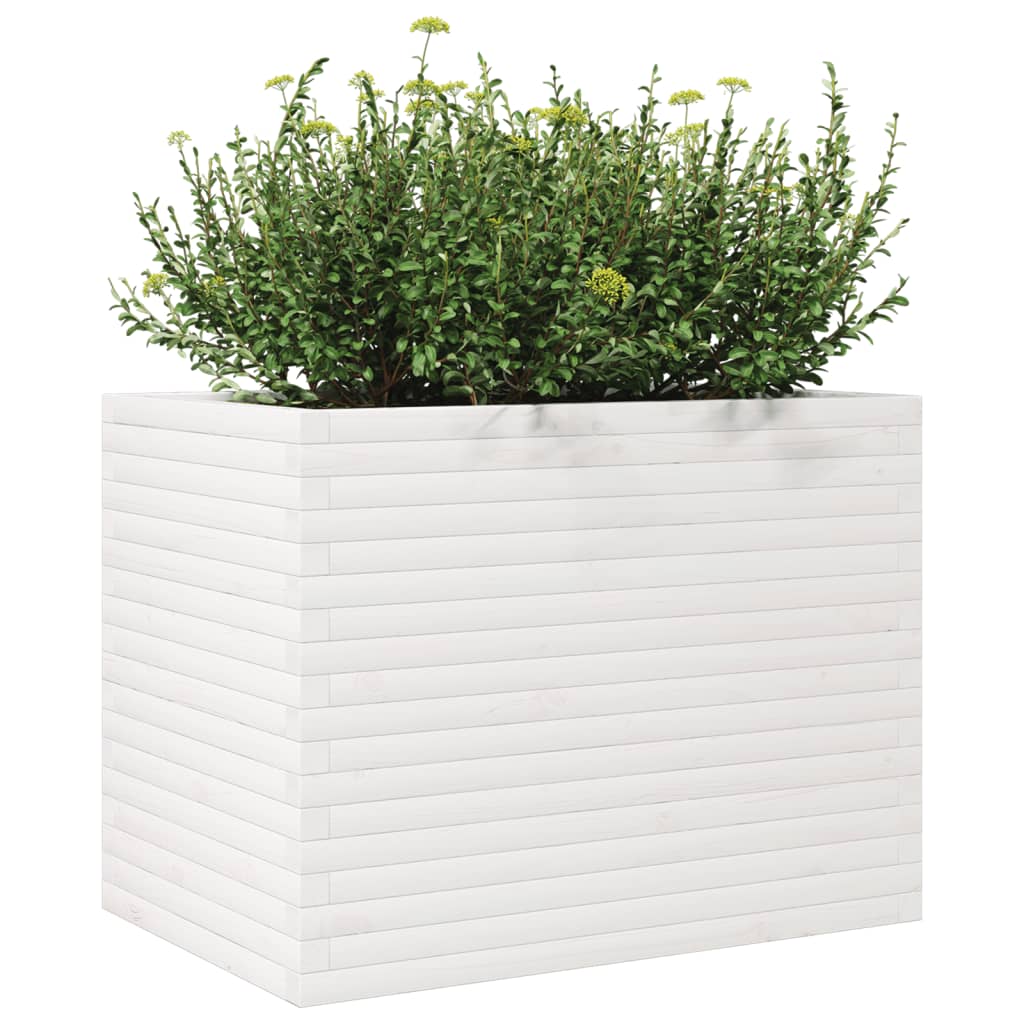 vidaXL Jardinieră de grădină, alb, 90x60x68,5 cm, lemn masiv de pin