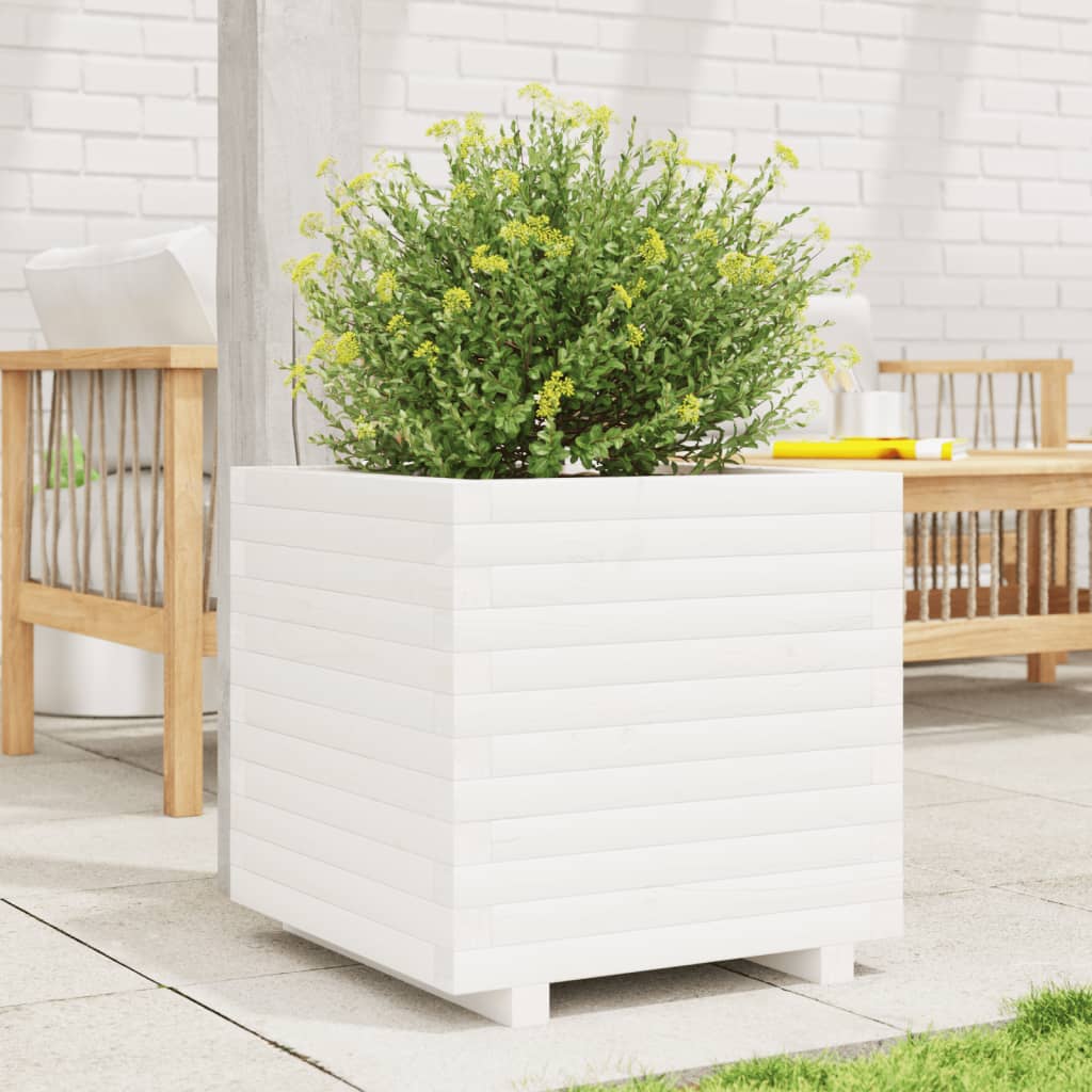 vidaXL Jardinieră de grădină, alb, 50x50x49,5 cm, lemn masiv de pin