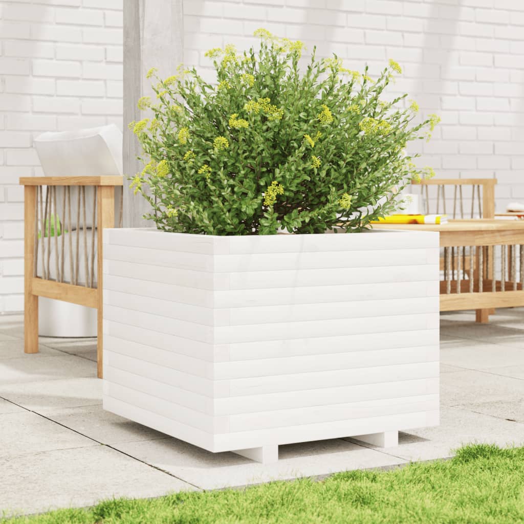vidaXL Jardinieră de grădină, alb, 60x60x49,5 cm, lemn masiv de pin vidaXL Jardinieră de grădină, alb, 60x60x49,5 cm, lemn masiv de pin