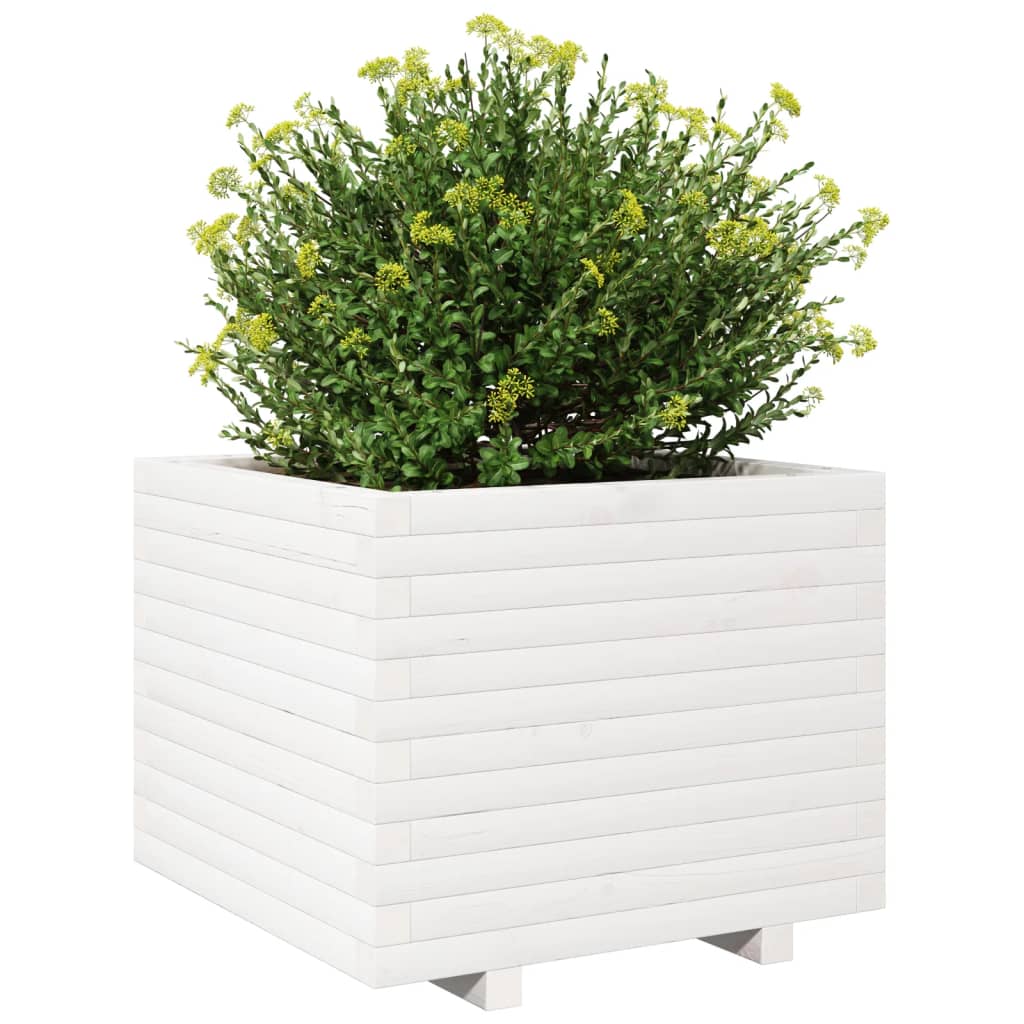 vidaXL Jardinieră de grădină, alb, 60x60x49,5 cm, lemn masiv de pin vidaXL Jardinieră de grădină, alb, 60x60x49,5 cm, lemn masiv de pin