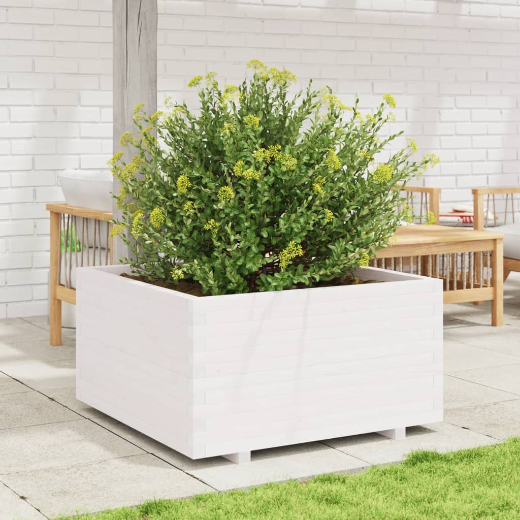 vidaXL Jardinieră de grădină, alb, 90x90x49,5 cm, lemn masiv de pin