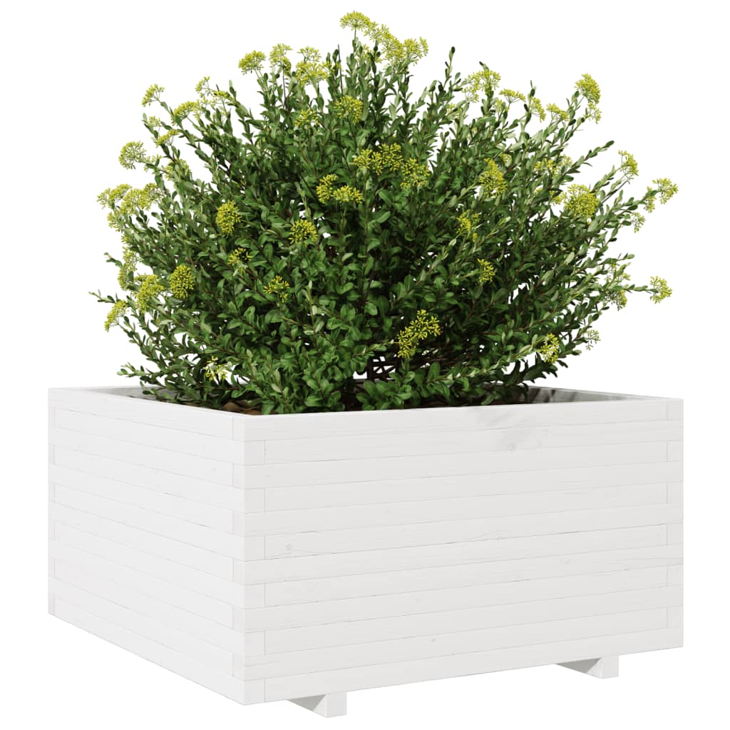 vidaXL Jardinieră de grădină, alb, 90x90x49,5 cm, lemn masiv de pin