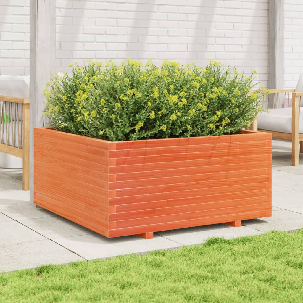 vidaXL Jardinieră grădină maro ceruit, 100x100x49,5 cm, lemn masiv pin vidaXL Jardinieră grădină maro ceruit, 100x100x49,5 cm, lemn masiv pin
