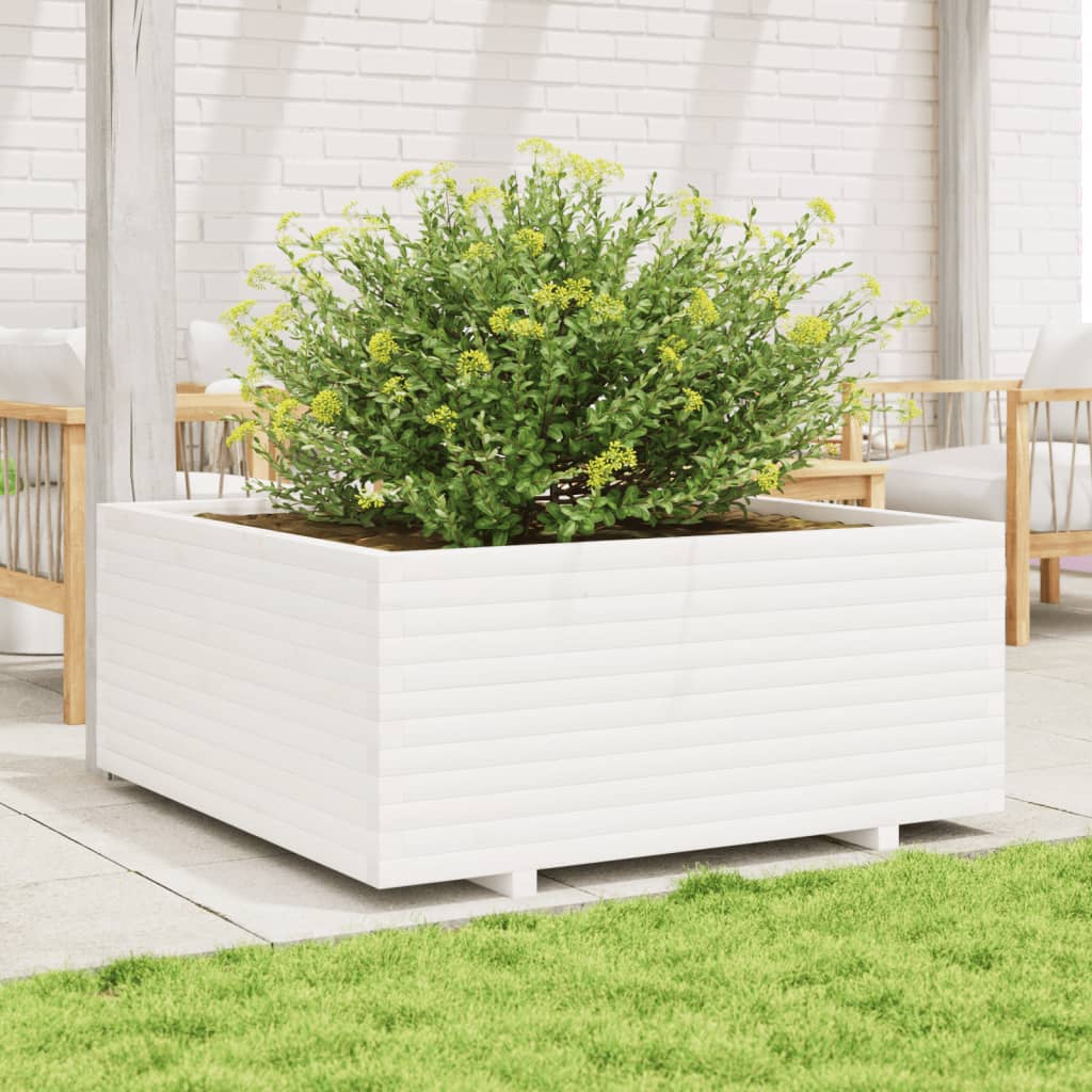 vidaXL Jardinieră de grădină, alb, 110x110x49,5 cm, lemn masiv de pin vidaXL Jardinieră de grădină, alb, 110x110x49,5 cm, lemn masiv de pin