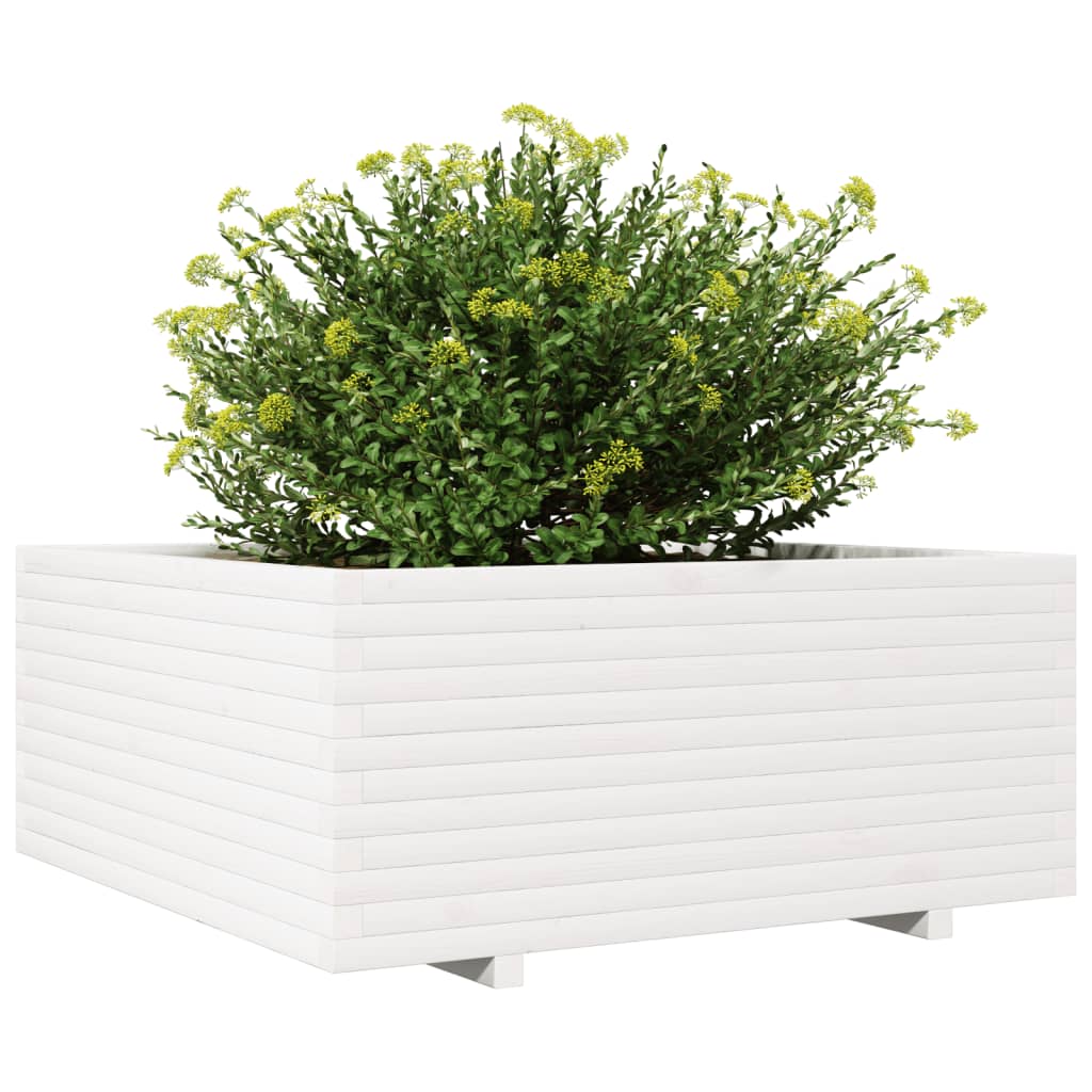 vidaXL Jardinieră de grădină, alb, 110x110x49,5 cm, lemn masiv de pin vidaXL Jardinieră de grădină, alb, 110x110x49,5 cm, lemn masiv de pin