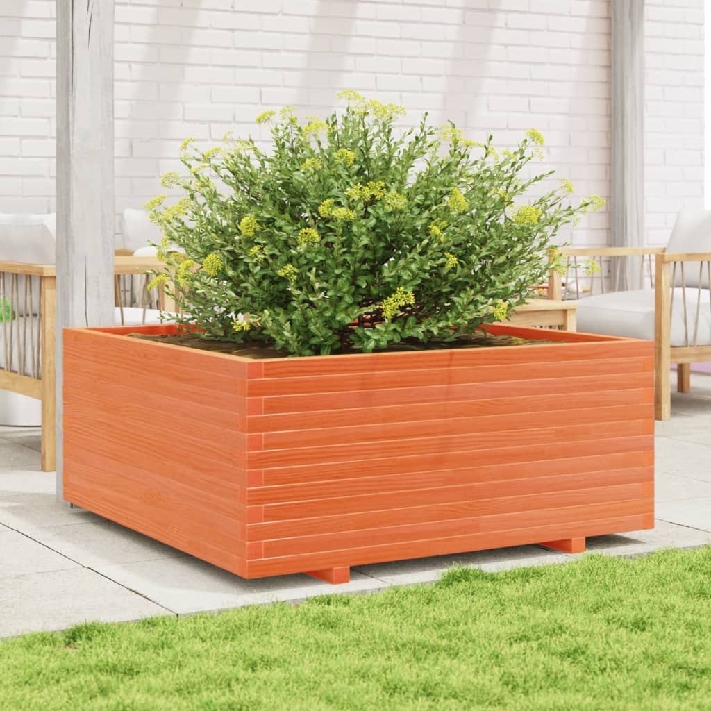 vidaXL Jardinieră grădină maro ceruit, 110x110x49,5 cm, lemn masiv pin vidaXL Jardinieră grădină maro ceruit, 110x110x49,5 cm, lemn masiv pin